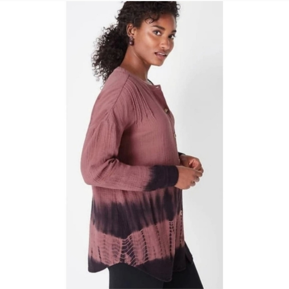 J. JILL COTTON  button down tie dye ombre summer beach top pink purple WT225 - Picture 3 of 7